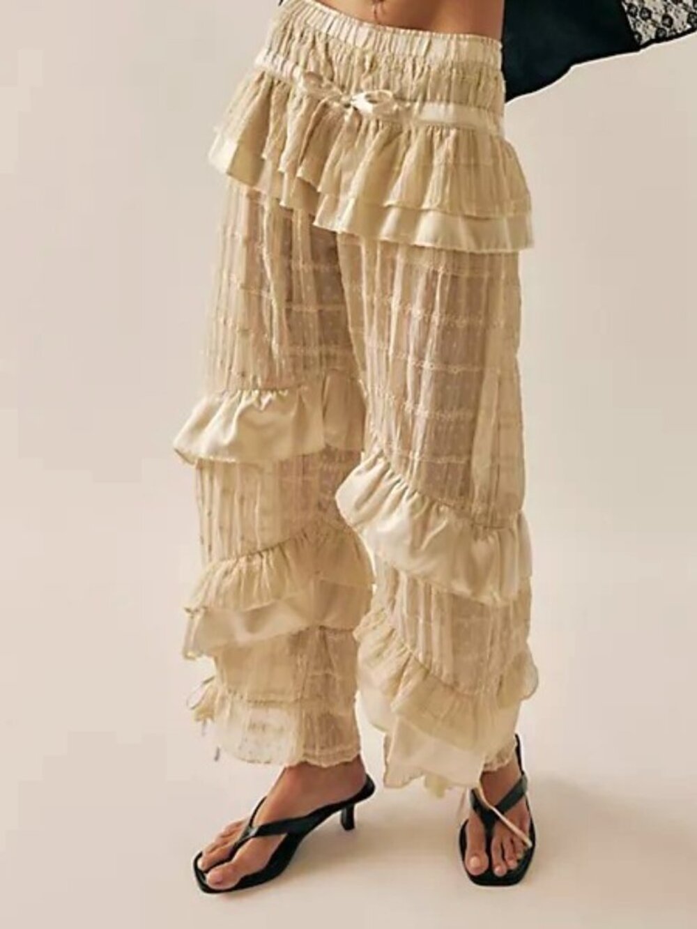 Free People Belle Ruffle Pants Bohemian Festival Ivory Size M NWT
